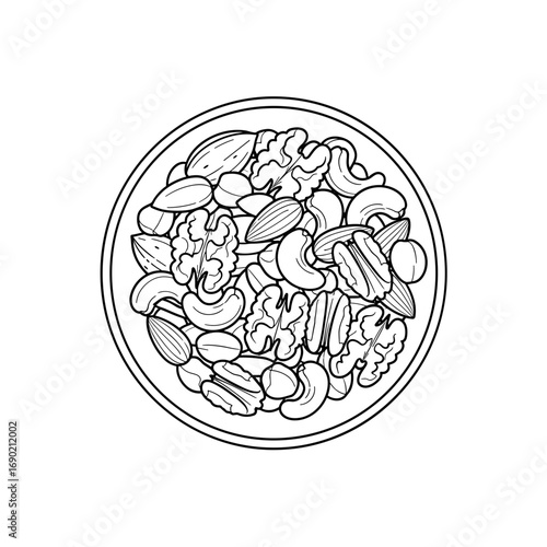 Mixed nuts bowl isolated on transparent background  