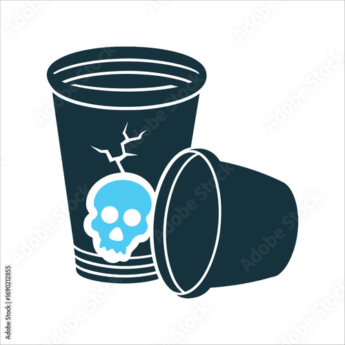 Poison Cup: Skull Symbol of Danger Poison Detection Ukuhlola Ubuthi Clay cup with a cracked side revealing a skull inside