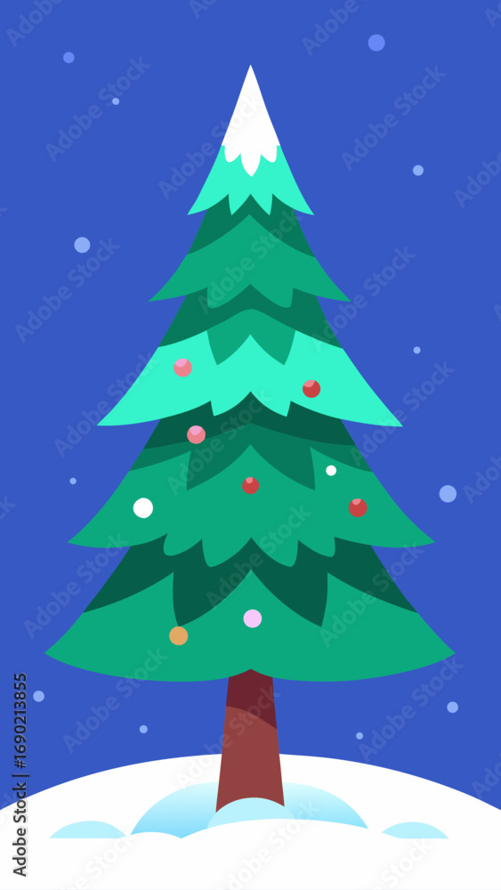 Fototapeta premium Stylized christmas tree with snow and balls