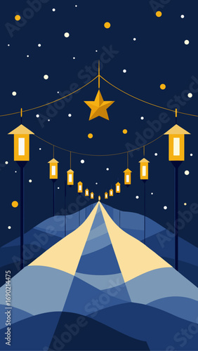 Night scene with lanterns and star light