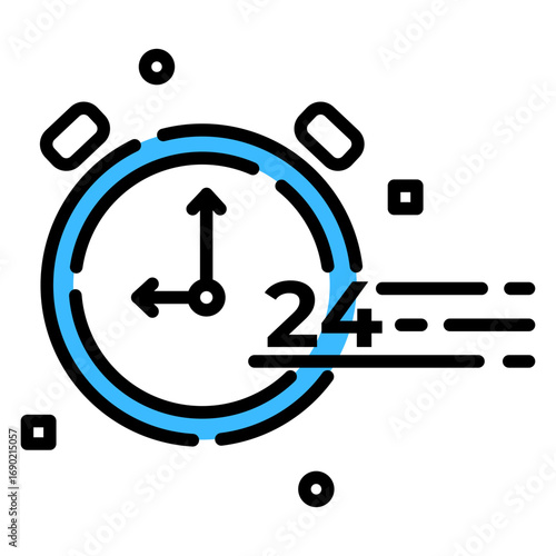 Clock Icon Illustrating 24-Hour Service Availability, Expressing Time Management, and Delivery Concepts