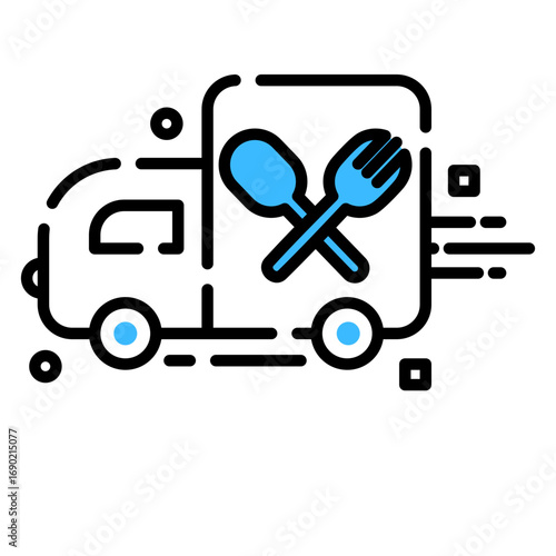 Food delivery truck icon fast online meal ordering and restaurant service. suitable for website, food application and e-commerce.