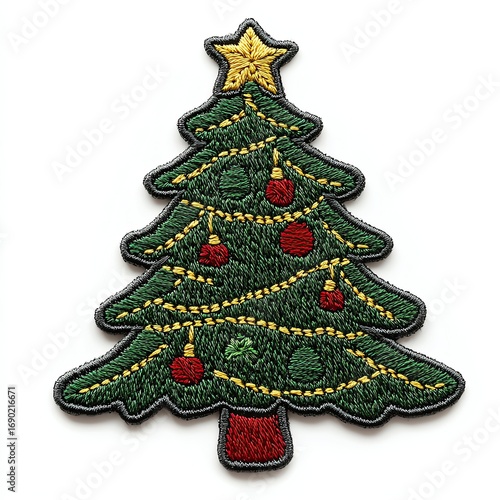 Colorful Christmas tree embroidery patch design.