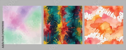 Vibrant abstract watercolor textures swatches colorful paint splashes and blends