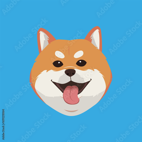 Smiling Shiba Inu cartoon illustration isolated on blue background