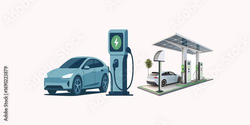 Print   Futuristic Electric Vehicle Charging Station Vector Graphic – Eco Transport Concept on White Background"**