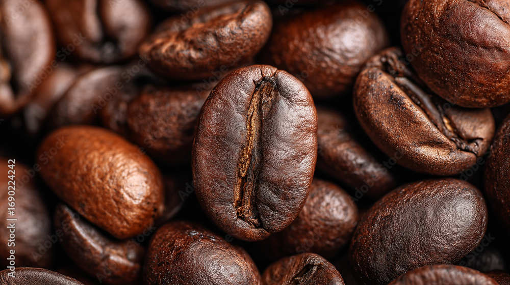 Naklejka premium Ai dark roasted coffee beans ready for brewing in a cozy kitchen setting