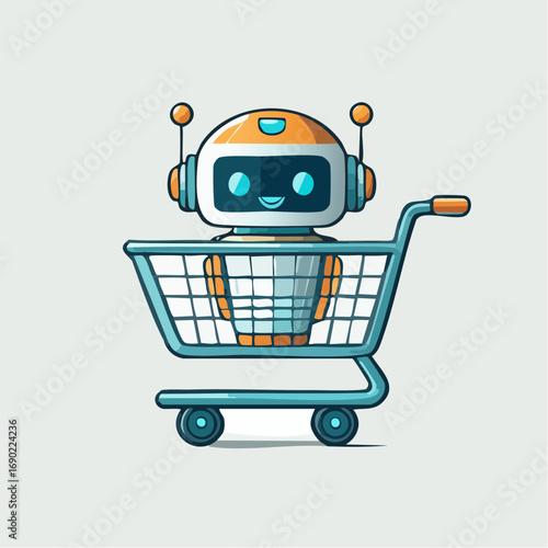 Cute Robot In Shopping Cart