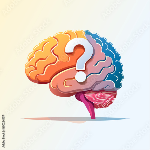 Colorful Human Brain with Question Mark