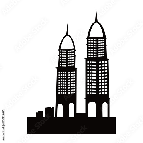 City silhouette vector, panoramic city background. Black vector city silhouette, black city silhouette, modern city, tall buildings