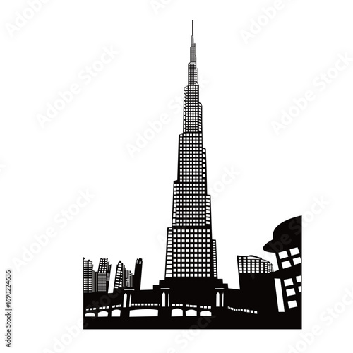 City silhouette vector, panoramic city background. Black vector city silhouette, black city silhouette, modern city, tall buildings