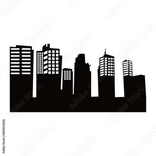 City silhouette vector, panoramic city background. Black vector city silhouette, black city silhouette, modern city, tall buildings