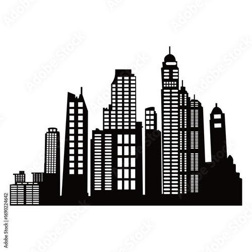 City silhouette vector, panoramic city background. Black vector city silhouette, black city silhouette, modern city, tall buildings
