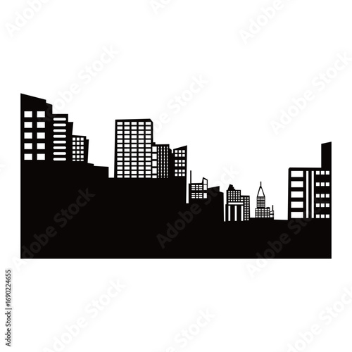 City silhouette vector, panoramic city background. Black vector city silhouette, black city silhouette, modern city, tall buildings