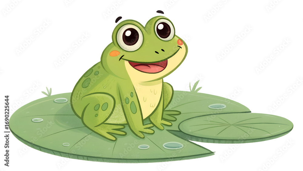 Fototapeta premium Happy Frog Sitting on a Lily Pad - Cartoon Illustration