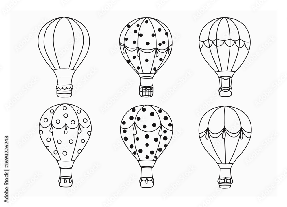 Naklejka premium Whimsical Hot Air Balloons - Flat Vector Set