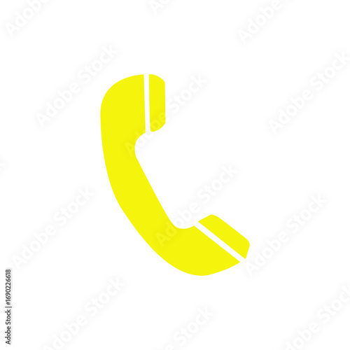A bright yellow 3D phone icon on a white background symbolizes a business contact or a communication button