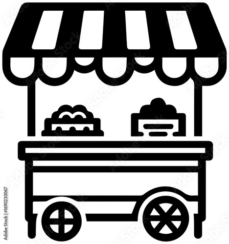 Classic food cart icon, ready to serve delicious treats in a vibrant outdoor setting