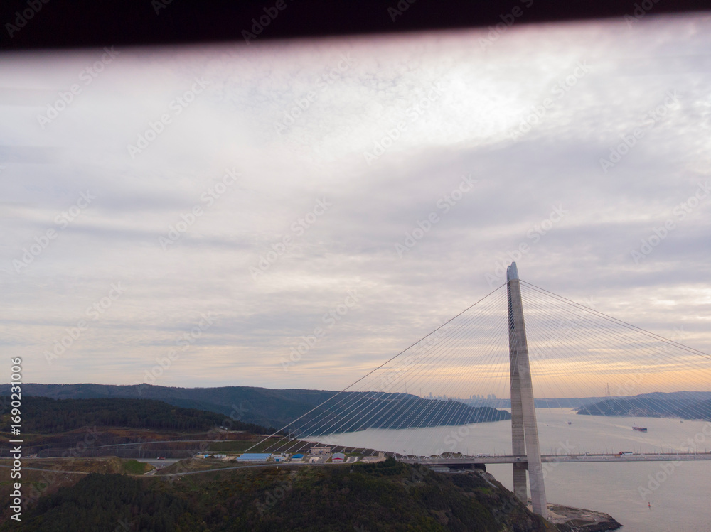 Obraz premium Yavuz Sultan Selim Bridge or the Third Bosphorus Bridge is a bridge built on the north side of the Istanbul Bosphorus overlooking the Black Sea.