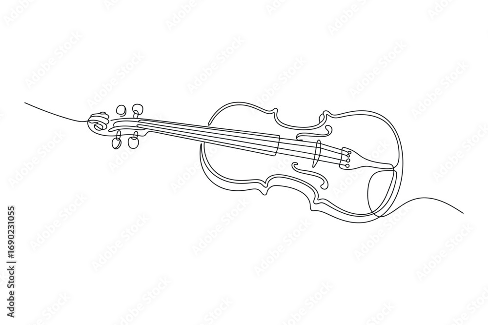 Obraz premium Continuous one line drawing of violin musical instrument vector illustration with elegant minimal design