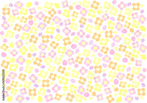 水彩画で描いたピンクと黄色の小花柄の背景