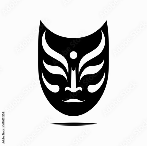 Japanese Mask Silhouette – Noh and Kabuki Theater Icon