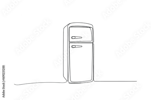 Abstract single line refrigerator drawing showing home appliance food preservation and kitchen concept