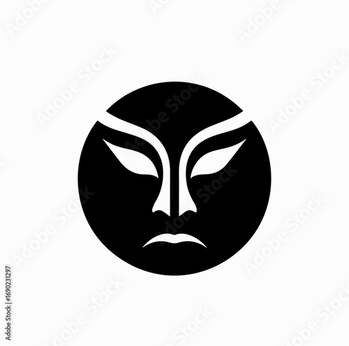 Japanese Mask Silhouette – Noh and Kabuki Theater Icon