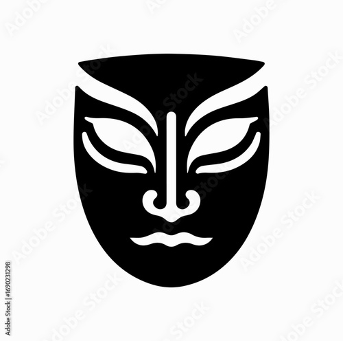 Japanese Mask Silhouette – Noh and Kabuki Theater Icon