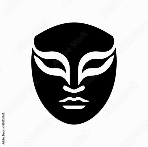 Japanese Mask Silhouette – Noh and Kabuki Theater Icon