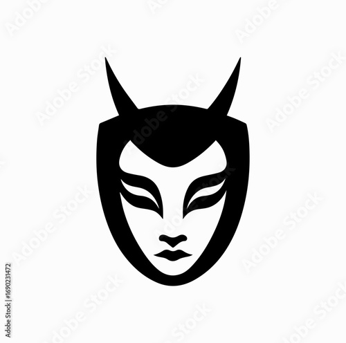 Japanese Mask Silhouette – Noh and Kabuki Theater Icon