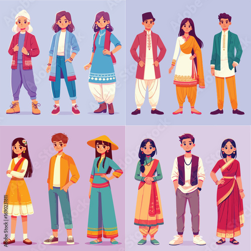 set of Bangladesh people character illustration
