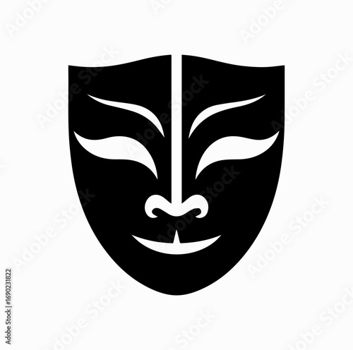 Japanese Mask Silhouette – Noh and Kabuki Theater Icon