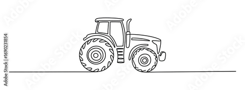 Continuous line drawing of tractor symbolizing farming agriculture rural machinery and countryside lifestyle illustration
