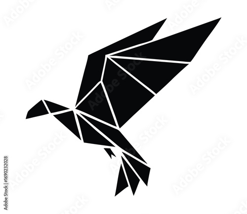 Geometric origami bird silhouette flying with sharp angles and modern design