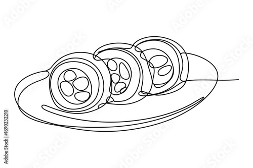 Continuous line drawing of film reel symbolizing cinema movie production entertainment and filmmaking illustration