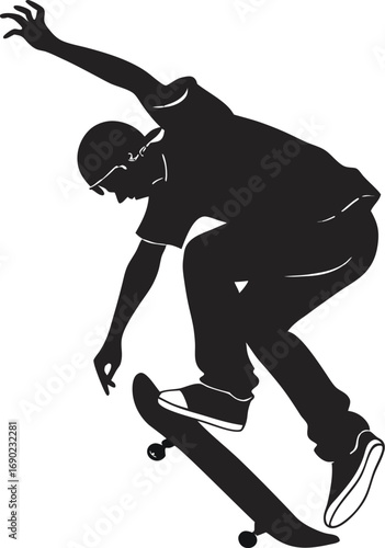 Black Silhouette Skateboarder Doing 360 Flip Vector