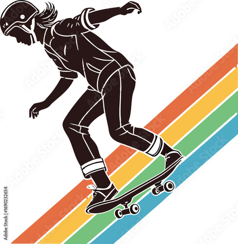 Black Silhouette Skateboarder With Helmet Vector