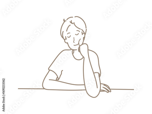 頬　手　イラスト