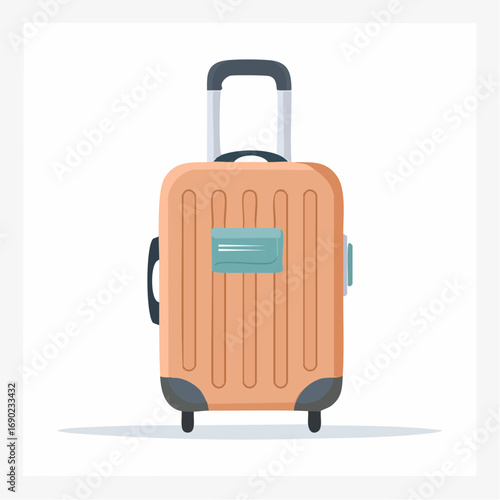 Ready for adventure, this modern peach suitcase with retractable handle awaits your next journey.