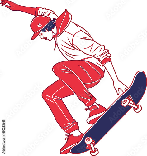 Flat Color Professional Skateboard Player In Motion Vector