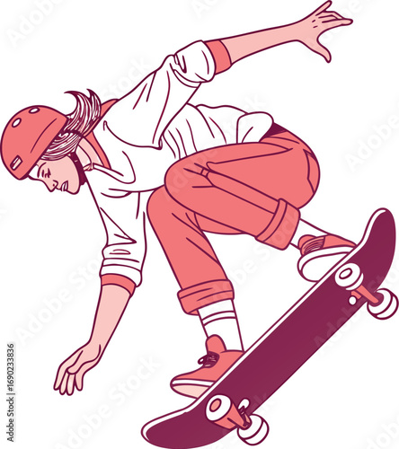 Flat Color Skateboard Athlete Freestyle Move Vector