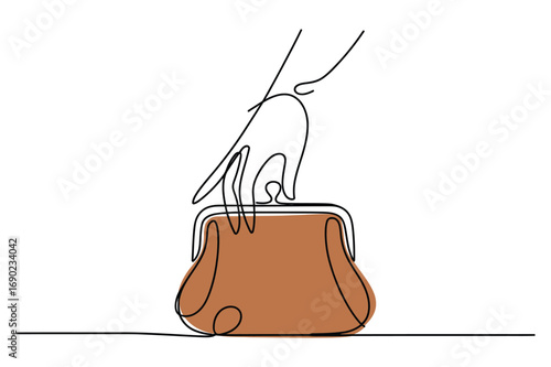 Continuous line drawing of handbag purse symbolizing fashion style luxury accessory and modern lifestyle illustration