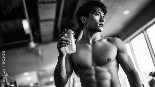 プロテインを飲む男性