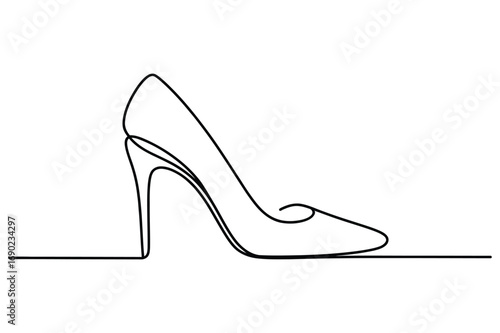 Continuous Single Line Drawing of an Elegant High Heel Stiletto Shoe with a Pointed Toe.