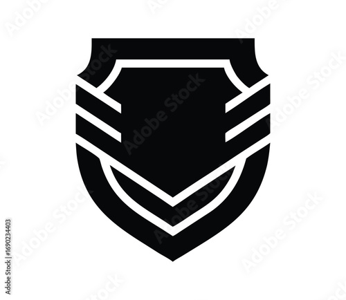 Bold black shield emblem with white outline geometric design for security and protection