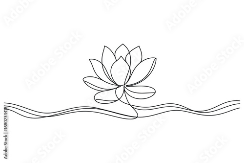 Continuous line drawing of lotus flower symbolizing purity spirituality meditation and nature harmony illustration