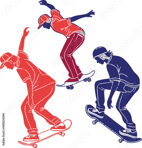 Flat Color Skateboard Trick Sequence Design Vector