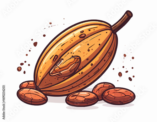 A single icon featuring a stylized cacao pod with several cocoa beans spilling out.