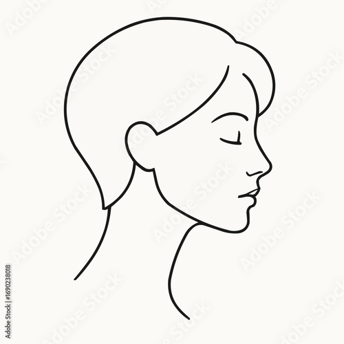 Minimalist line art illustration of a woman’s side profile with closed eyes
